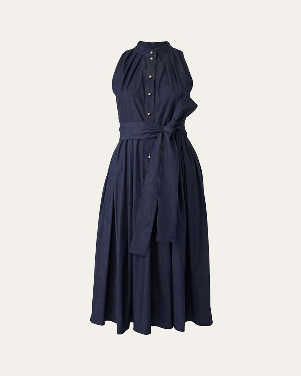 Pleated Self-Tie Full Midi Dress